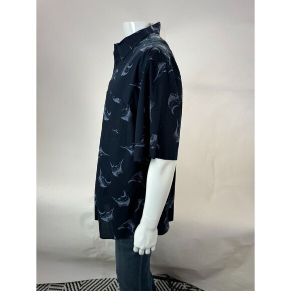Old Navy Mens Classic Shirt XXL Slim Fit Navy With SailFish Print Cotton - Picture 12 of 16